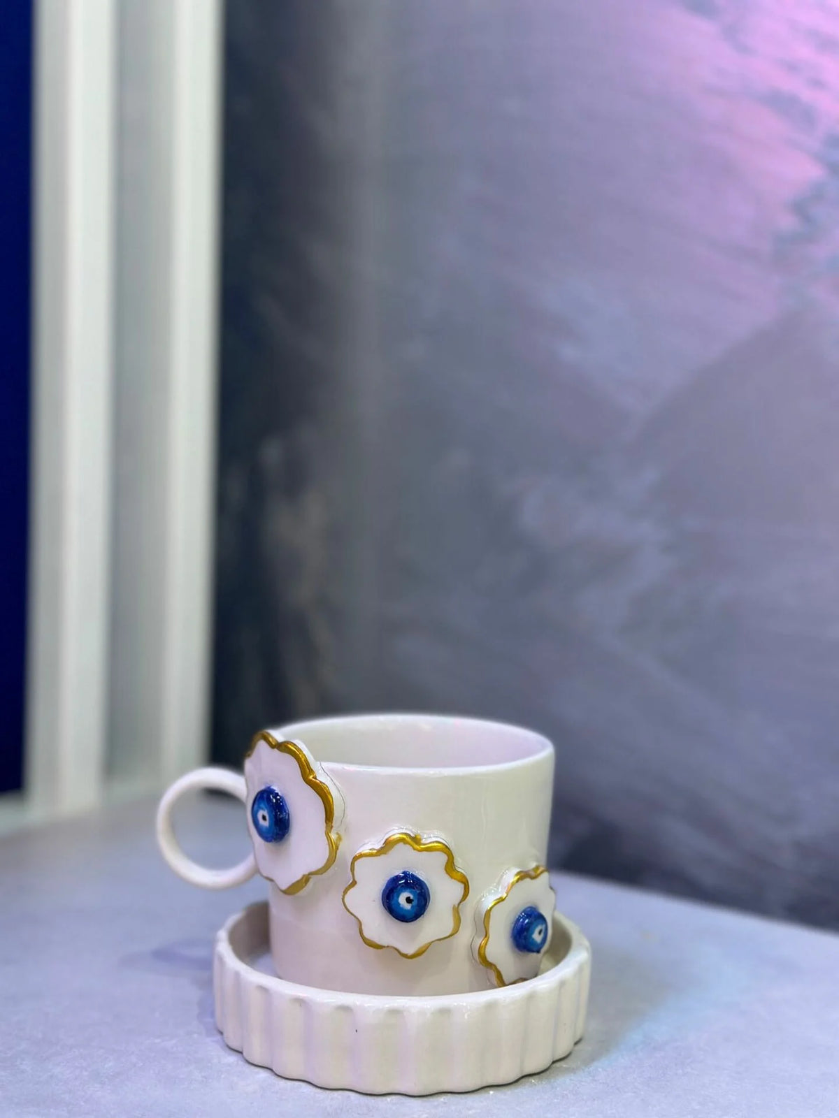 Three Flowers With Gold Gilded Evil Eye Cup Mug