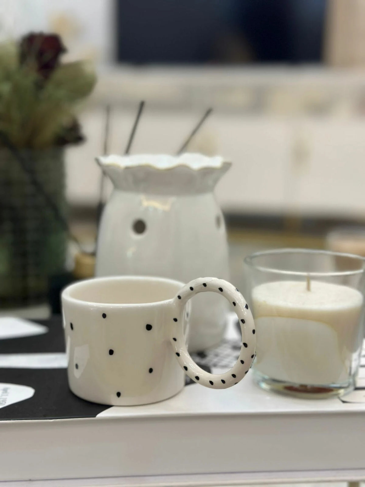 Mug With White Spotted Ring Handles