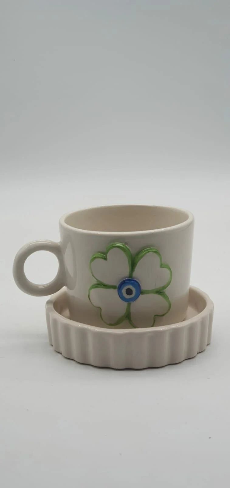 Nazar Beaded Green Edge Clover Cup Mug