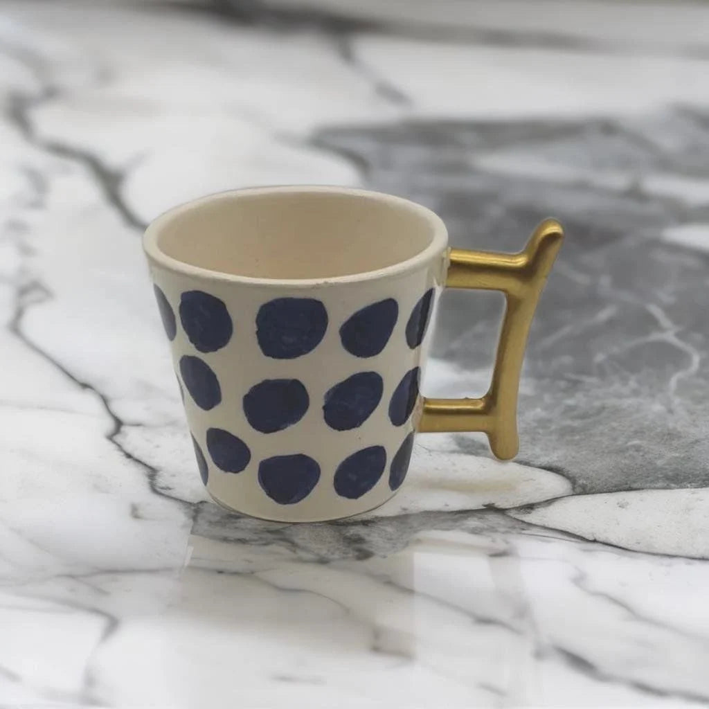 Golden Gilding Navy Blue Polka Dot Cup Mug