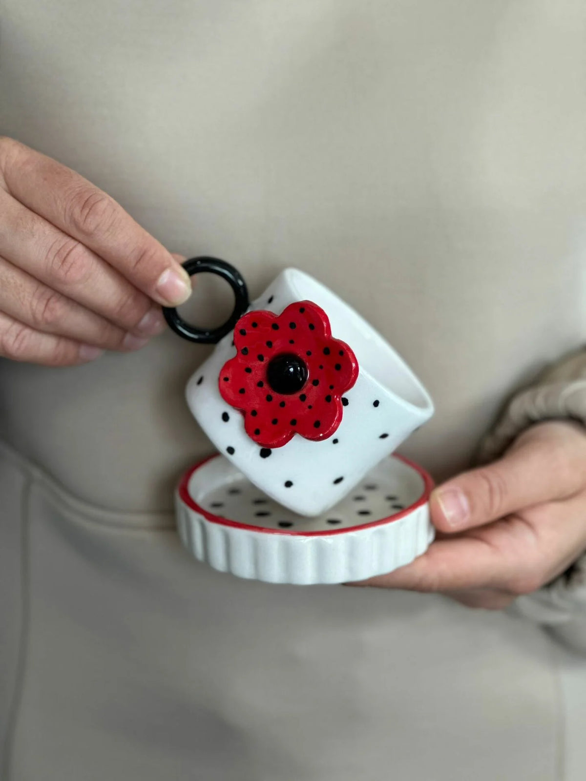 Red Spotted Flower Mug