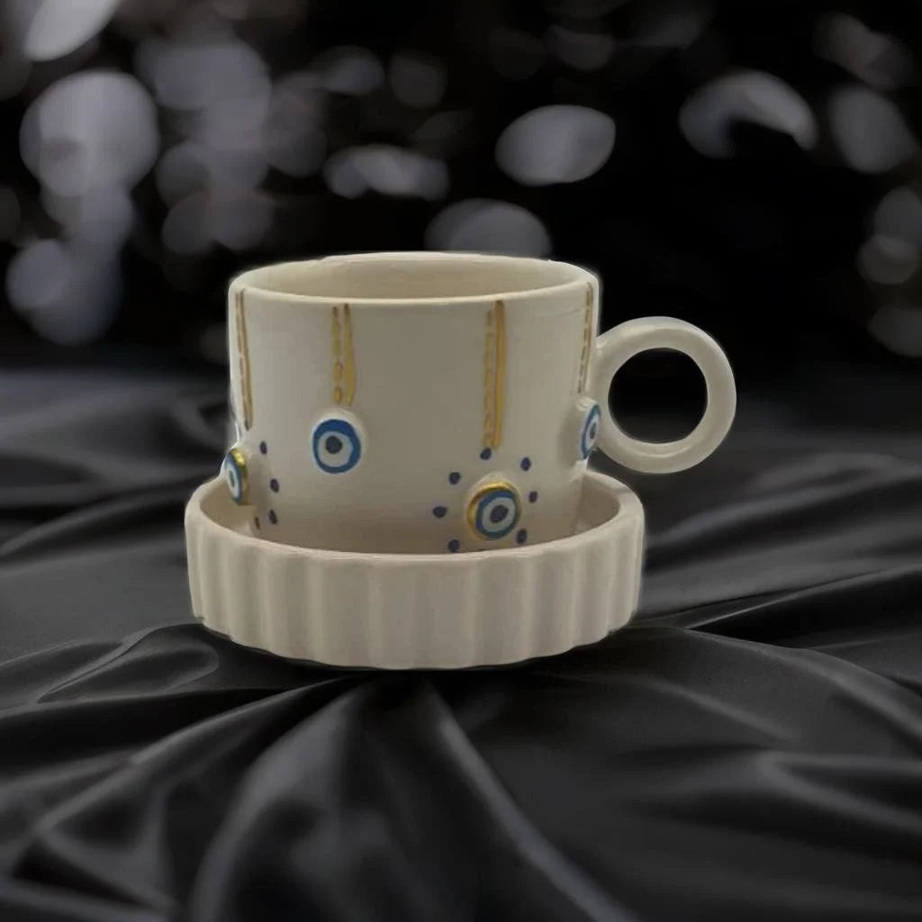 Golden Gilding Line Dotted Evil Eye Cup Mug